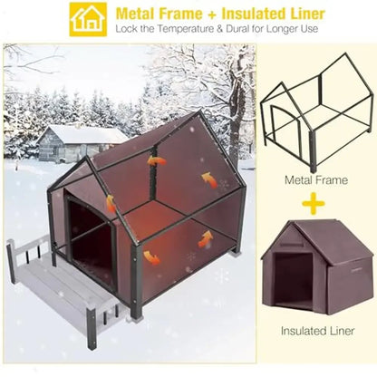 Waterproof Insulated Dog House Outdoor Kennel Small to Large Dogs Warm Pet Shelter with Efficient Insulation Liner Off-Ground