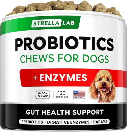 Probiotics Chews for Dogs & Digestive Enzymes + Digestion & Gut Health Treats, Probiotics for Dogs, Fiber Supplement, anti Diarrhea, Constipation, Upset Stomach&Gas Relief, Canine Prebiotic