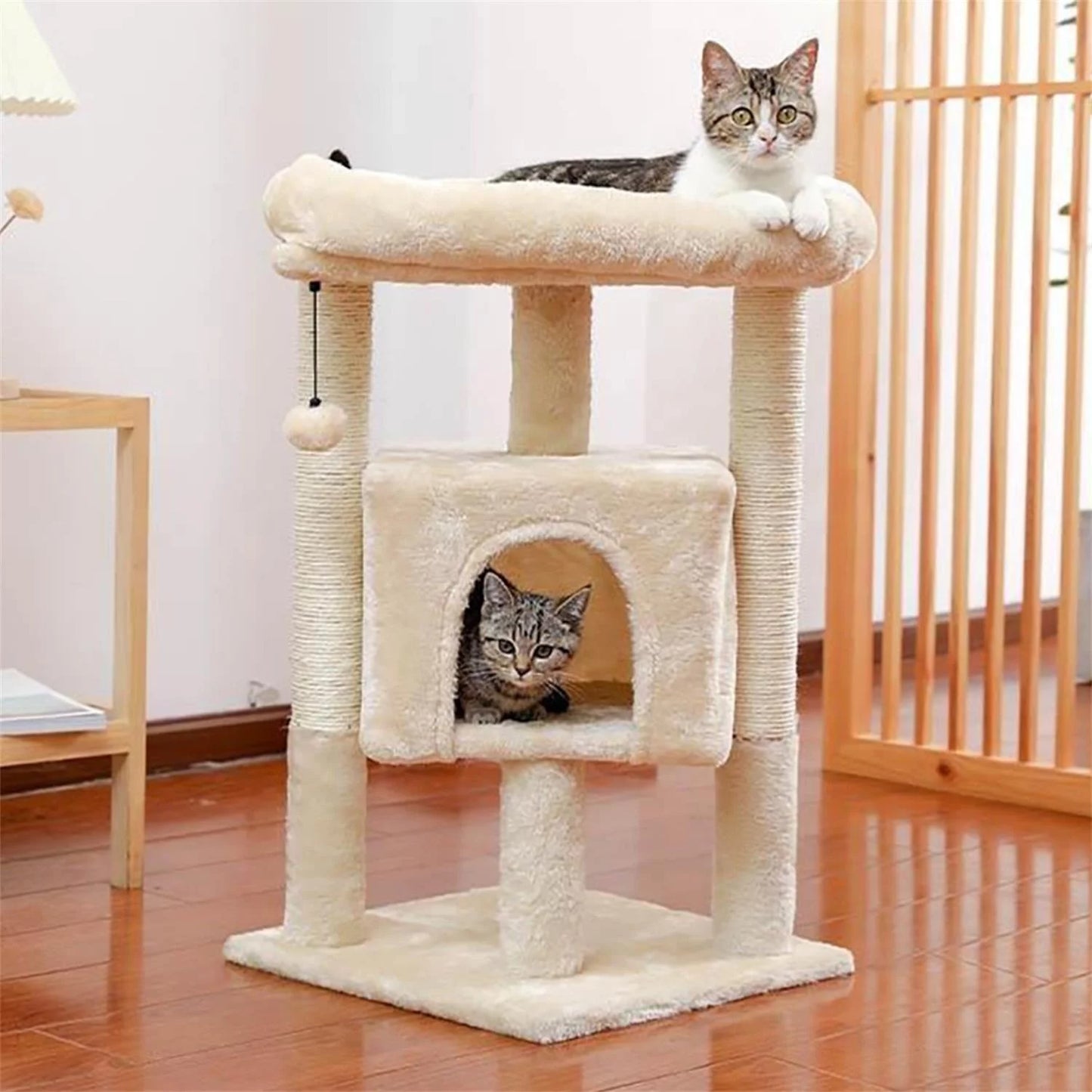 29" Cat Tree Tower for Indoor Cats Cat Condo with Sisal Scratching Posts, Plush Perch, Cat Bed Furniture, Beige